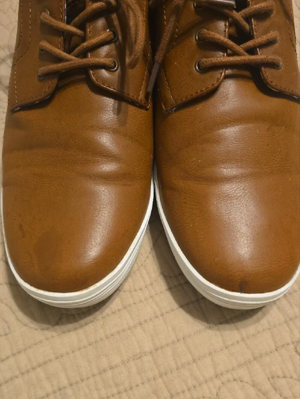 Ben Sherman Presley Oxford Cognac Tan Faux Leather Sneakers Shoes Size 10